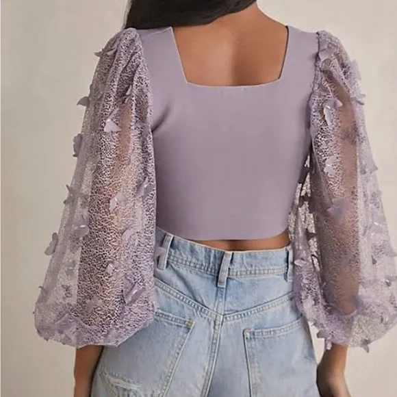 Free People Purple Lilac intimately Butterfly Top by Crop - Picture 3 of 12